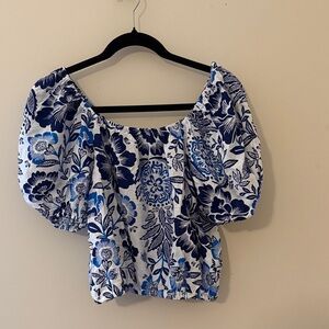 Chic Blue Floral Women's Blouse
